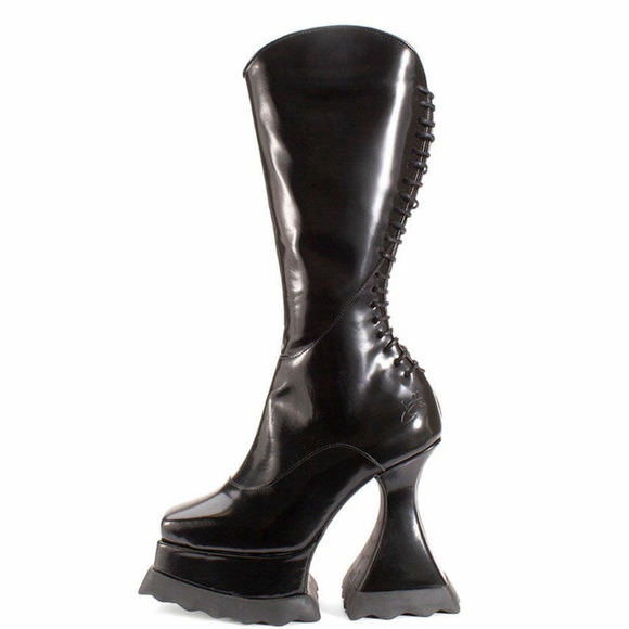 John Fluevog MUNSTER MAX MAGNOLIA ZIP-UP PLATFORM TALL BOOTS Size 8 - Picture 4 of 16